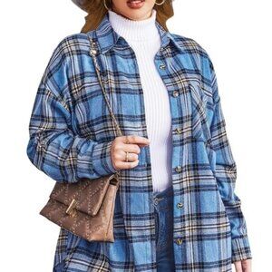 Flannel Plaid Women's Shirt, Long Sleeve, Blue